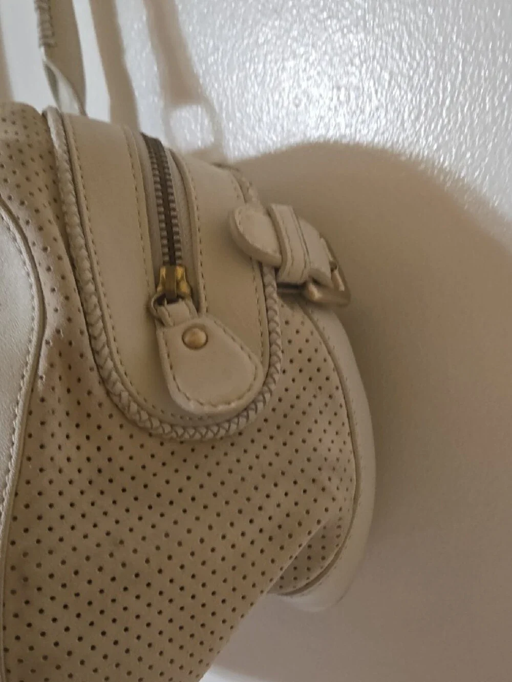Hugo Boss White Perforated Shoulder Bag with Dual Front Flap Pockets